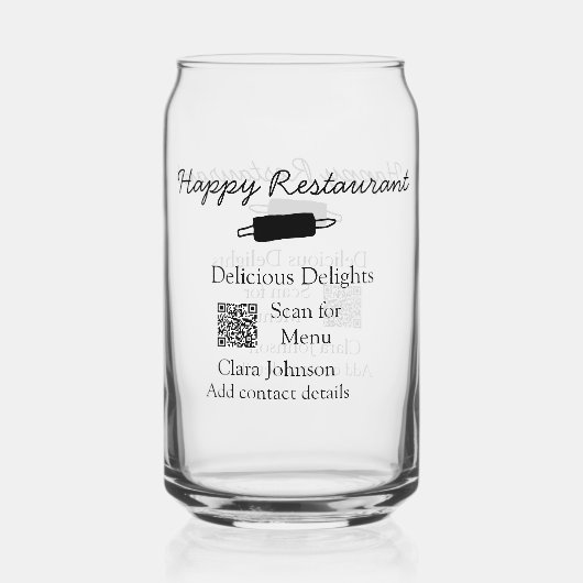 レストラン名スキャンQRメニュー追加連絡詳細n ガラス缶 (正面)