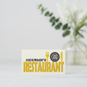 レストラン文字カトラリープレートイエローブラックアイボリー 名刺 (スタンド正面)