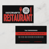 レストラン文字カトラリープレートレッド白黒 名刺 (正面/裏面)