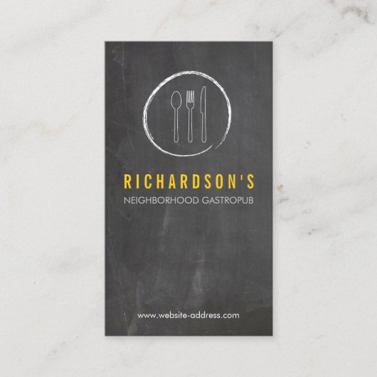 レストラン用のスプーンナイフの黒板ロゴ3 名刺 (正面)