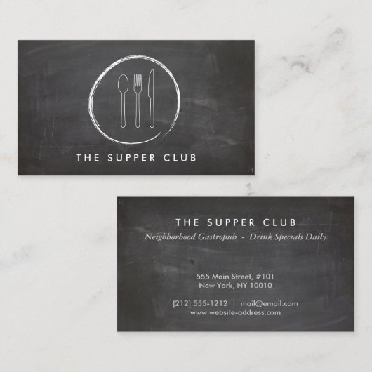 レストラン用のスプーンナイフの黒板ロゴ 名刺 (正面/裏面)