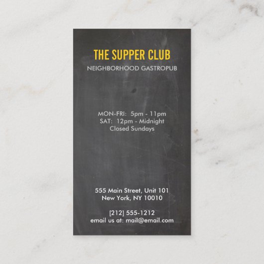 レストラン用のスプーンナイフチョークボードロゴ2 名刺 (裏面)
