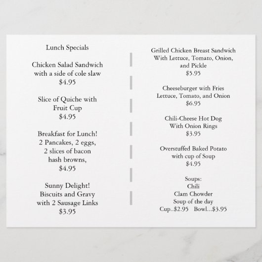 レストラン用品ランチメニューサンライズロスター (裏面)