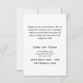 レストラン白黒シェフハットコビディリオープニング サンキューカード (裏面)