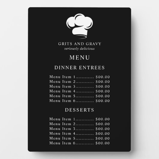 レストラン白黒シェフハットメニュー価格 フォトプラーク (正面)