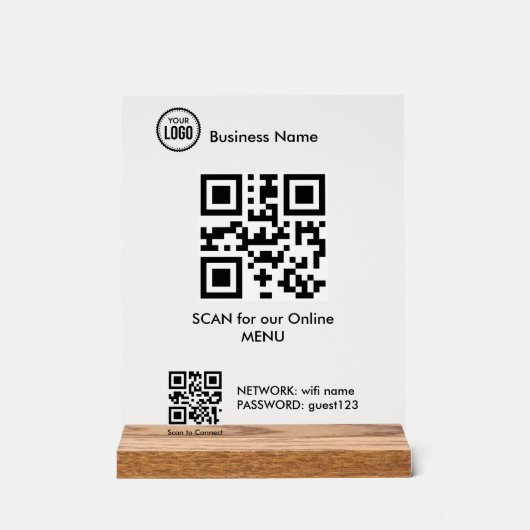 レストラン・カフェメニュー用QRコード アクリルサイン (正面)