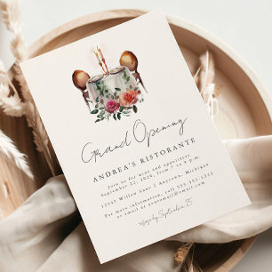 レストラン グランドオープンの水彩画の二人席 招待状