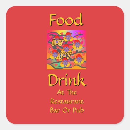 レストラン バー または パブでの食事 飲み物 赤 スクエアシール (正面)