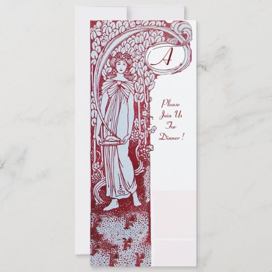 レストラン メニュー モノグラム ,ディナー, ブランシュ 招待状 (正面)