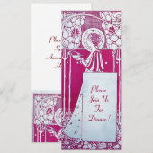 レストラン メニュー モノグラム ピンク ホワイト 夕食,朝食 招待状 (正面/裏面)