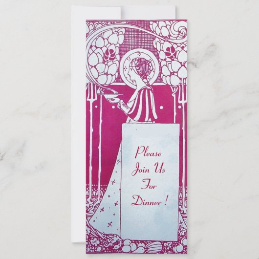 レストラン メニュー モノグラム ピンク ホワイト 夕食,朝食 招待状 (正面)