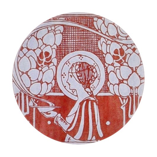 レストラン メニュー モノグラム 赤白 ディナー、ブランチ カッティングボード (正面)