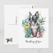 レスト「ボストン」フェイス ボストン子犬 メガネ 花 ポストカード (正面/裏面)