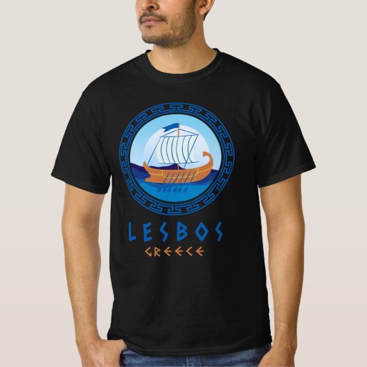 レスボス島、ギリシャ 古代ギリシャ船の男性用Tシャツ Tシャツ (正面)