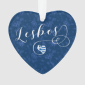 レスボス、ギリシャ国旗のハート、ギリシャのスノーフレーク オーナメント (正面)