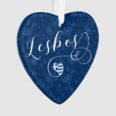 レスボス、ギリシャ国旗のハート、ギリシャのスノーフレーク オーナメント (正面)