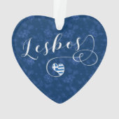 レスボス、ギリシャ国旗のハート、ギリシャのスノーフレーク オーナメント (裏面)