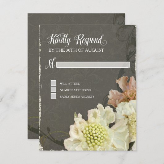 レスポンスカー結婚ドのパテモダンリーフローラアート 出欠カード (正面/裏面)