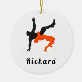 レスラーレスリングシルエット名前をカスタムする  セラミックオーナメント (正面)