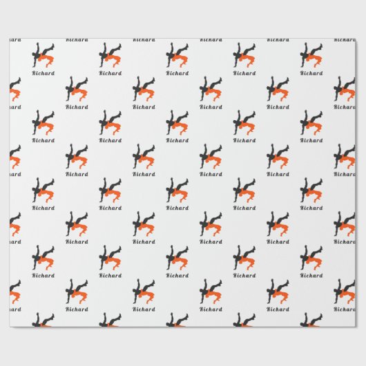 レスラーレスリングシルエット名前をカスタムする ラッピングペーパー (フラット)