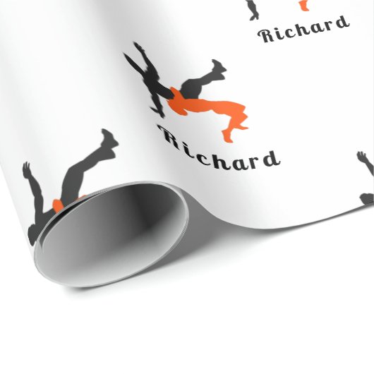 レスラーレスリングシルエット名前をカスタムする ラッピングペーパー (ロールコーナー)