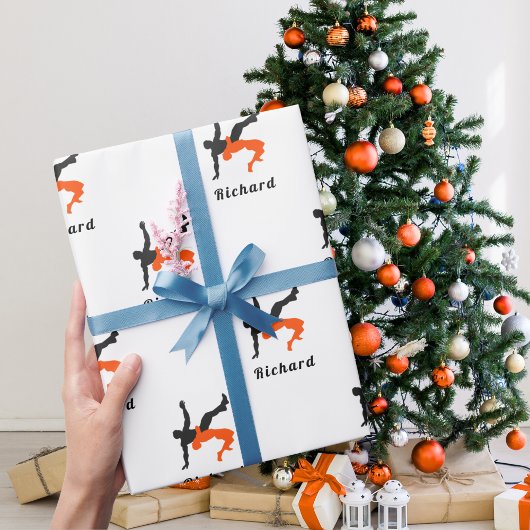 レスラーレスリングシルエット名前をカスタムする ラッピングペーパー