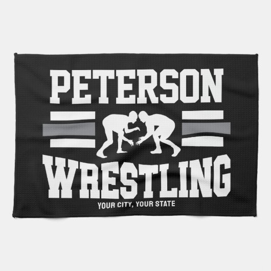 レスラーADD NAMEスクールアスリートレスリングチーム キッチンタオル (横)