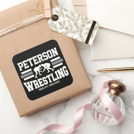 レスラーADD NAMEスクールアスリートレスリングチーム スクエアシール (ギフト)