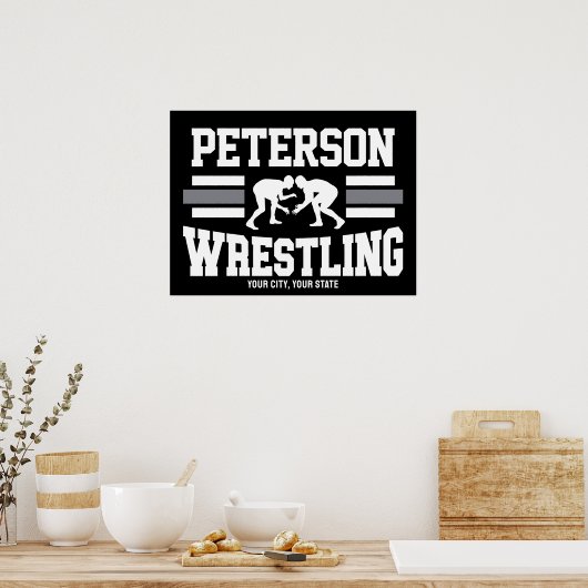 レスラーADD NAMEスクールアスリートレスリングチーム ポスター (キッチン)