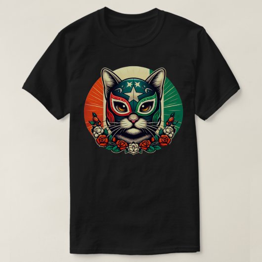 レスラーLuchadorネコレスリングキャットマスク Tシャツ (デザイン正面)