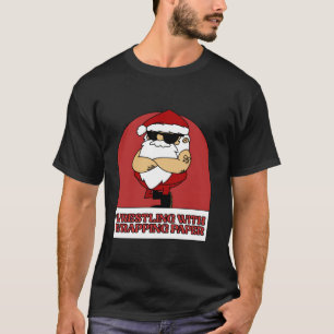 レスリングおもしろいクリスマスサンタレスラップ付き Tシャツ