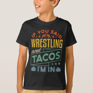レスリングとタコスのおもしろTシャツ レトロなレスラー Tシャツ