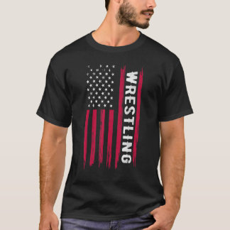 レスリングアメリカ合衆国おもしろい国旗の男性の男の子 Tシャツ