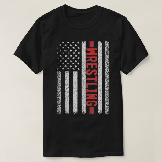 レスリングアメリカ国旗7月4日 Tシャツ (デザイン正面)