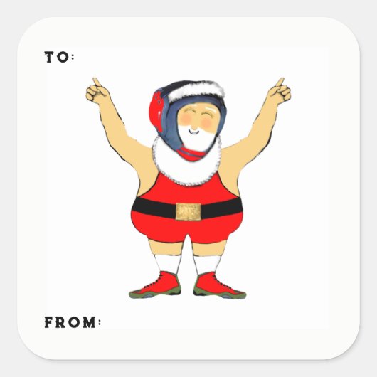 レスリングクリスマスギフトタグ スクエアシール (正面)