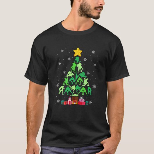 レスリングクリスマスツリーおもしろいスポーツ愛好家クリスマスP Tシャツ (正面)