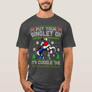 レスリングシングレットを着て Wrestling+クリスマスレスラーX Tシャツ