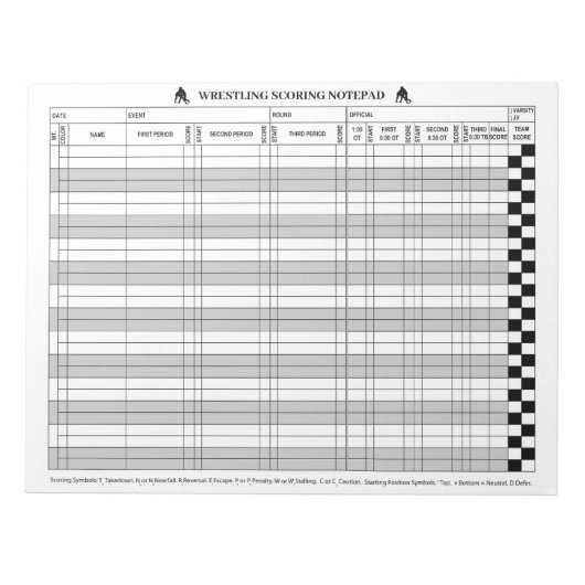 レスリングスコアキーピング用スコアパッド ノートパッド (正面)