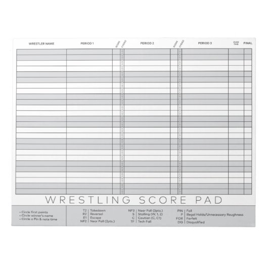 レスリングスコアメモ帳 ノートパッド (正面)
