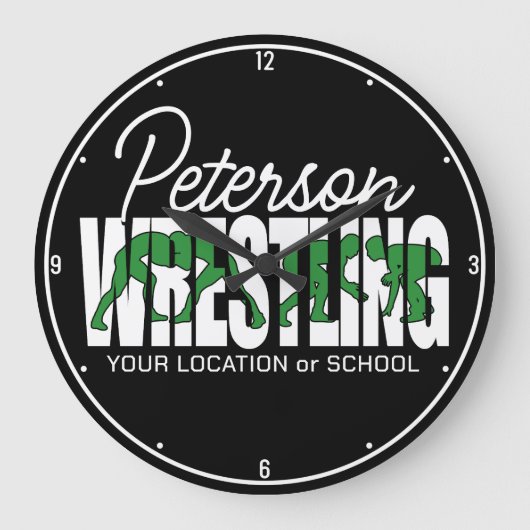 レスリングチーム追加文字スクールアスリートレスラー ラージ壁時計 (正面)