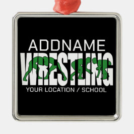 レスリングチームADD文字スクールVarsityレスラー メタルオーナメント