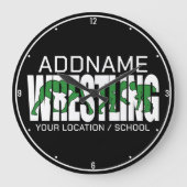 レスリングチームADD文字スクールVarsityレスラー ラージ壁時計 (正面)