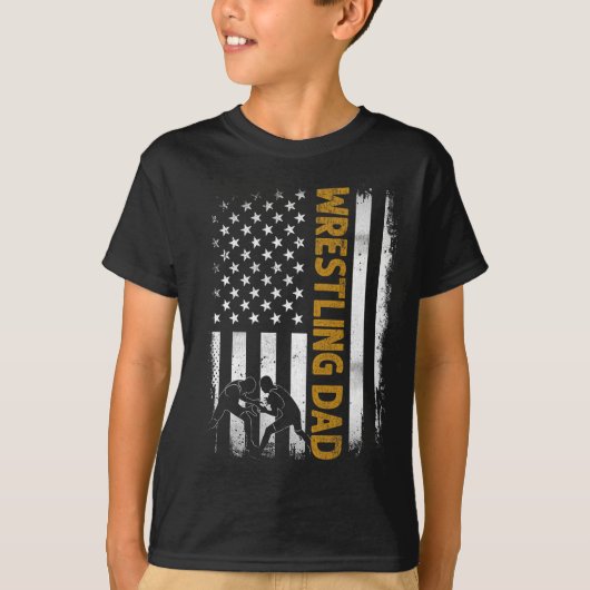 レスリングパパTアメリカ国旗7月の父親の4日 Tシャツ (正面)