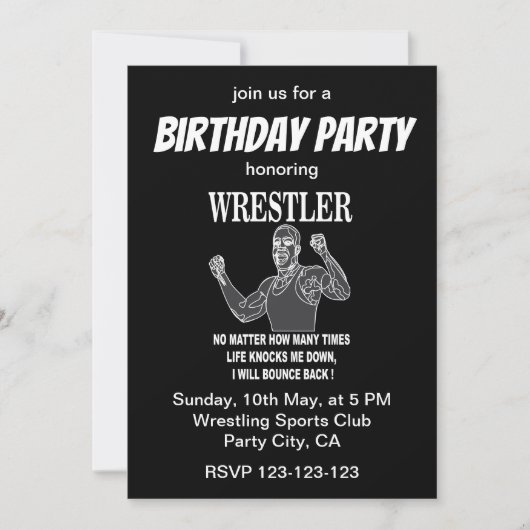 レスリングレスラー感動的バースデーパーティー 招待状 (正面)