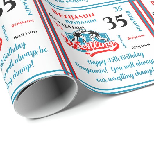 レスリング気持ち名の年齢誕生日 ラッピングペーパー (ロールコーナー)