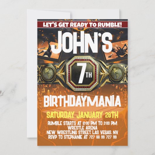 レスリング誕生日パーティー招待テーマ 招待状 (正面)