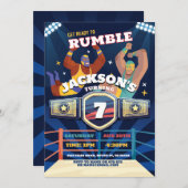 レスリング誕生日レスルリングや輪戦闘リングや輪 招待状 (正面/裏面)