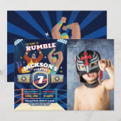 レスリング誕生日レスルリングや輪戦闘写真 招待状 (正面/裏面)