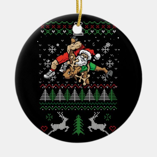 レスリング醜いクリスマスレスラーサンタトナカイF セラミックオーナメント (正面)