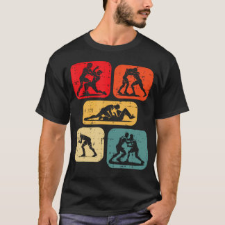 レスリング・テイクダウン・シルエット レトロレスラー・メンズ Tシャツ